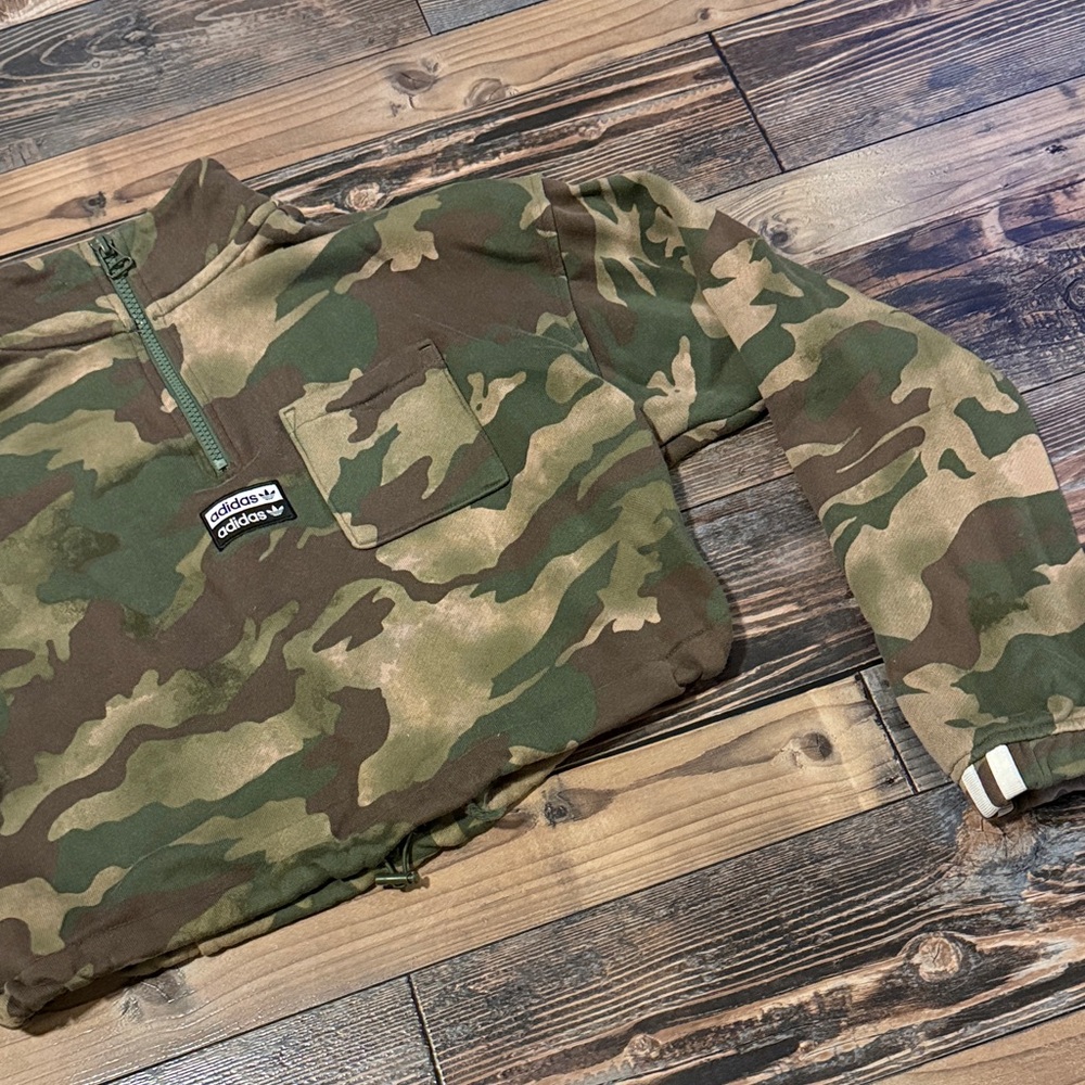ADIDAS Womens Cropped Camouflage Quarter-Zip Pullover - Picture 3 of 5